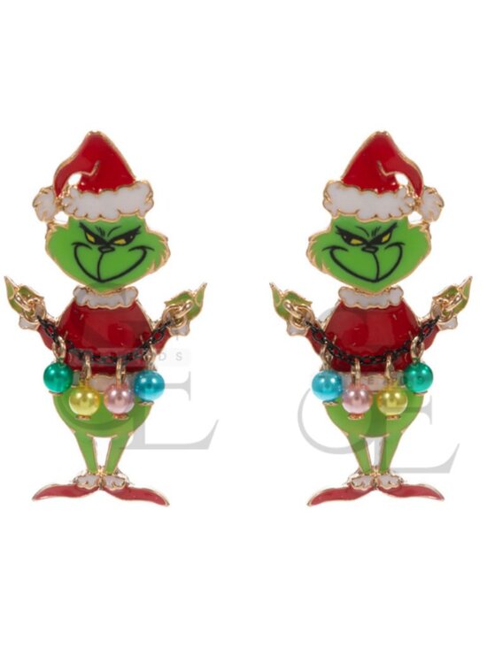 Grinch Inspired Holiday Mischief Earrings Festive Green Character Dangle Jewelry - Picture 1 of 2